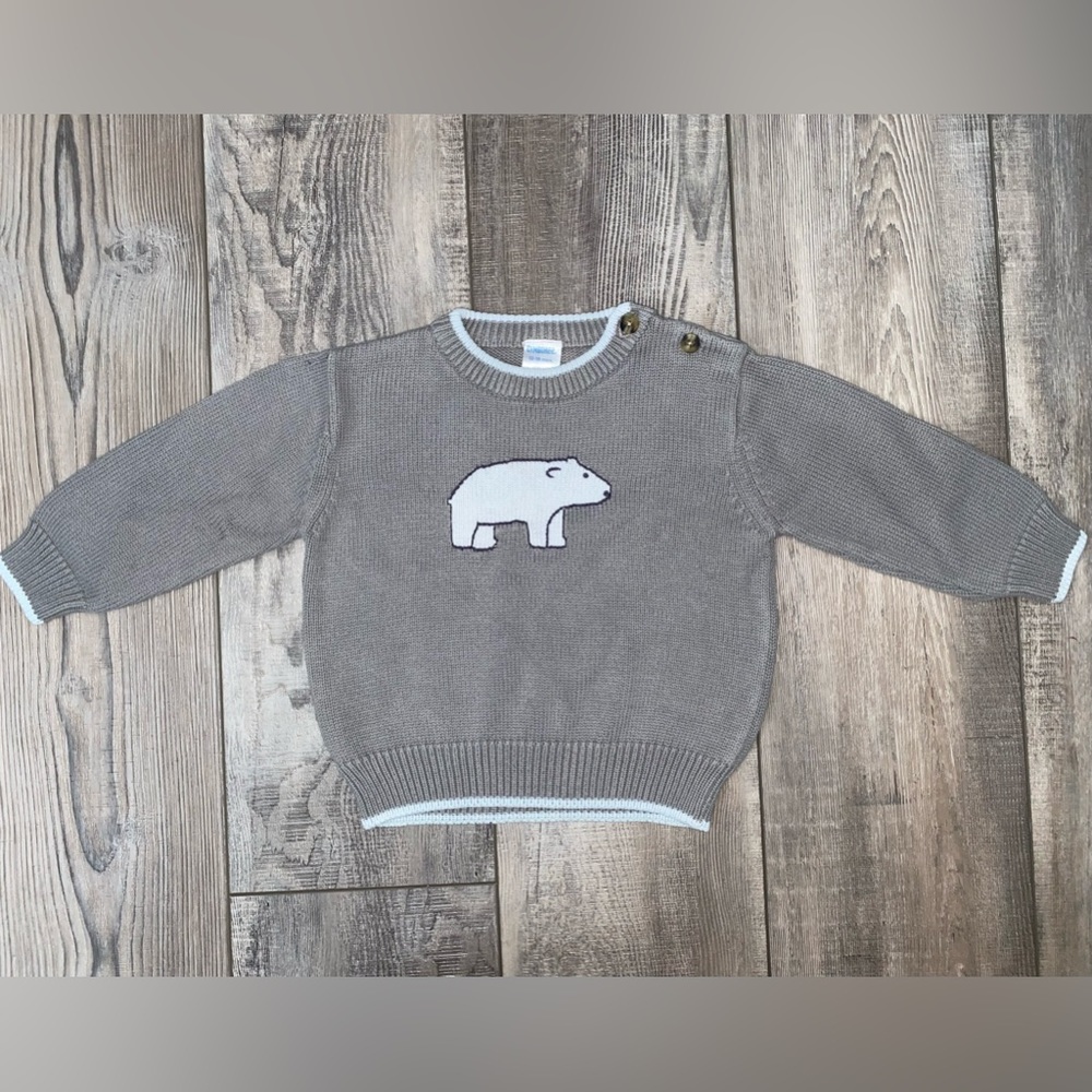 GYMBOREE Polar Bear Sweater Gray Crew Neck Boy Toddler Size 12M 18M